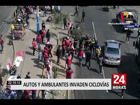 Autos y ambulantes invaden ciclovías de la avenida Túpac Amaru y Tomás Valle