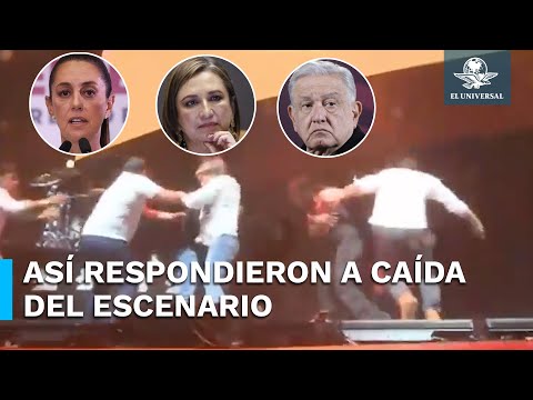 Escenario se cae en evento de Máynez: AMLO, Sheinbaum y Gálvez reaccionan