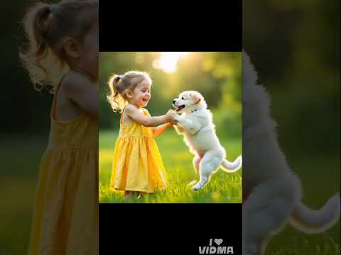 A baby girl and puppy playing #shortsfeed #baby #cartoon #dog #viral #cat #shorts#puppy #savedogs ❤️