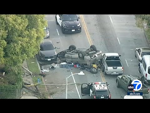 Bicyclist killed during police chase that ended in rollover crash in South Los Angeles