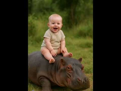 Cute Baby Riding a Hippo | That Smile Says Everything 😍🦛