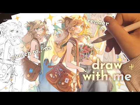 Draw with me ☁✨ sketch to render, real time process, ipad asmr, cute character design