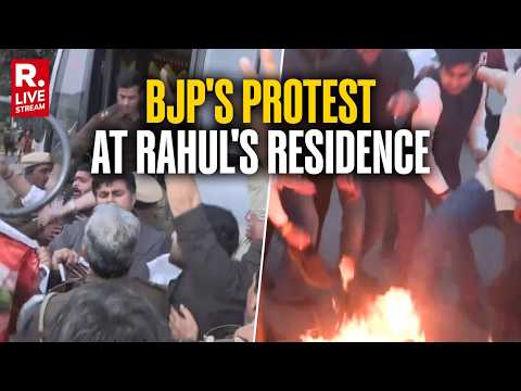 BJP Holds Protest outside Rahul Gandhi's Residence; Effigy Burnt After Baniyan Drama At AI Summit