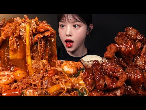 SUB)알싸한 마라샹궈에 바삭쫀쫀 돼지갈비튀김 먹방! 단짠맵 꿀조합 리얼사운드 Crispy Fried Pork with Mala Xiang Guo Mukbang ASMR