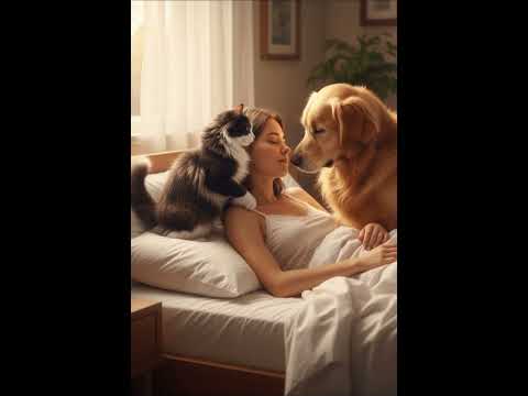 Who Wakes Her First? The Cat with a Paw or the Dog with a Tongue? 😴