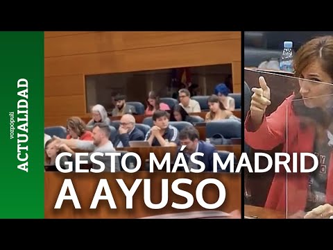El gesto de un diputado de Más Madrid durante una intervención de Ayuso