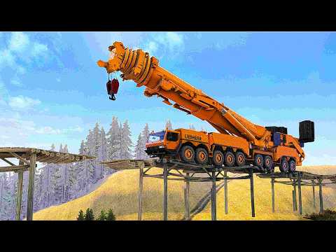 “One Wrong Move! Giant Crane Balances on a Fragile Bridge!”