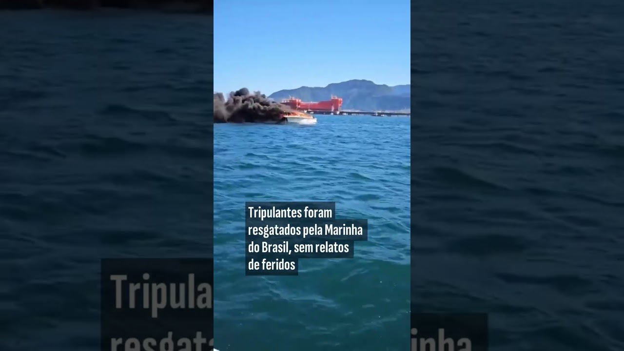 Embarcação pega fogo no canal entre São Sebastião e Ilhabela, no litoral norte de São Paulo
