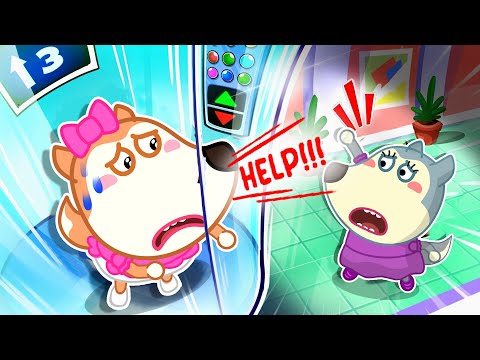 No No It's Dangerous! Baby - Learns Elevator Safety Tips with Mommy Wolf | Cartoons for Kids