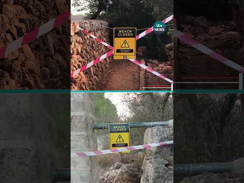 'Beach closed' signs appear at popular tourist spot in Mallorca #itvnews #shorts #mallorca