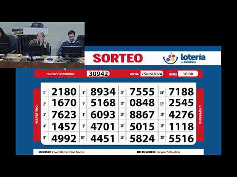 Sorteo de Quiniela VESPERTINO N°30942 - 25/06/2024– 18:00hs