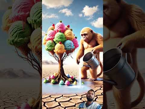 😭 The monkey plants an ice cream tree and brings ice cream to his children 😀😂 #ai​ #monkey​ #artbots