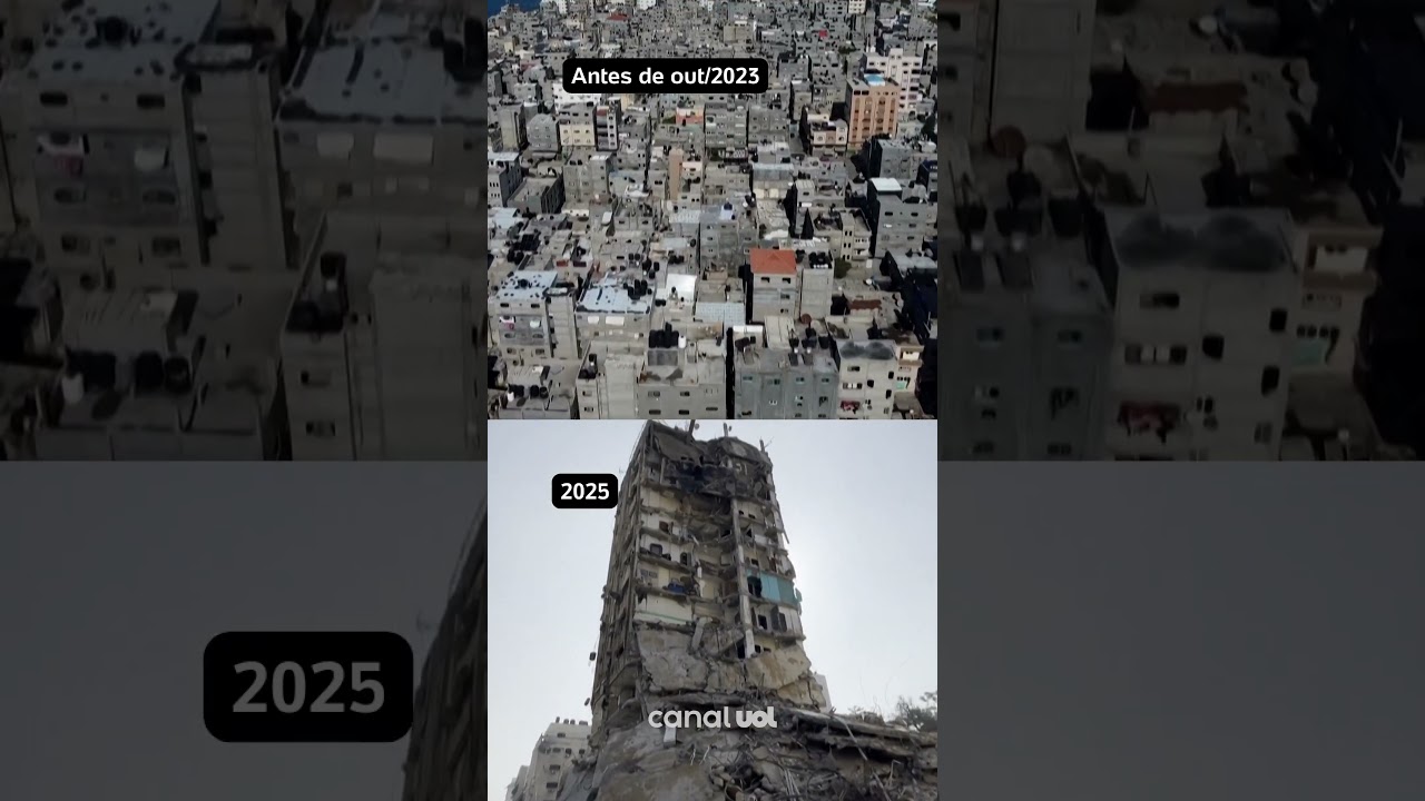 Ofensiva de Israel contra Cidade de Gaza Imagens aéreas mostram antes e depois da guerra