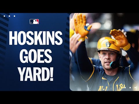 Rhys Hoskins blasts his first homer as a Brewer!