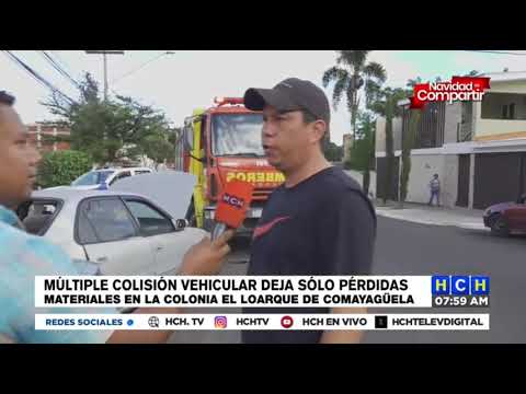 Dos heridos, deja colisión de cinco carros en colonia Loarque
