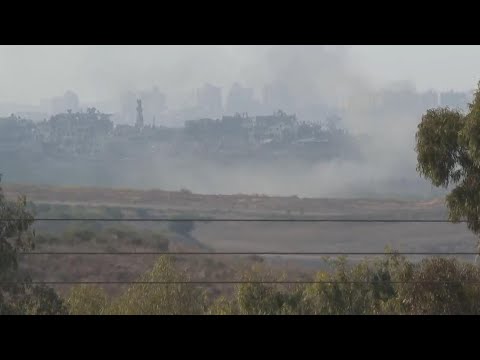 Smoke on Gaza skyline seen from Israel