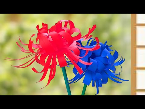 【簡単✨】彼岸花の作り方💐切って巻くだけ！【おりがみ２枚】＋茎１枚✨秋の飾り Cluster amaryllis.Red spider lily.DIY