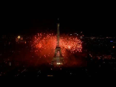 Eiffel Tower fireworks mark Bastille Day 2017 in Paris, France