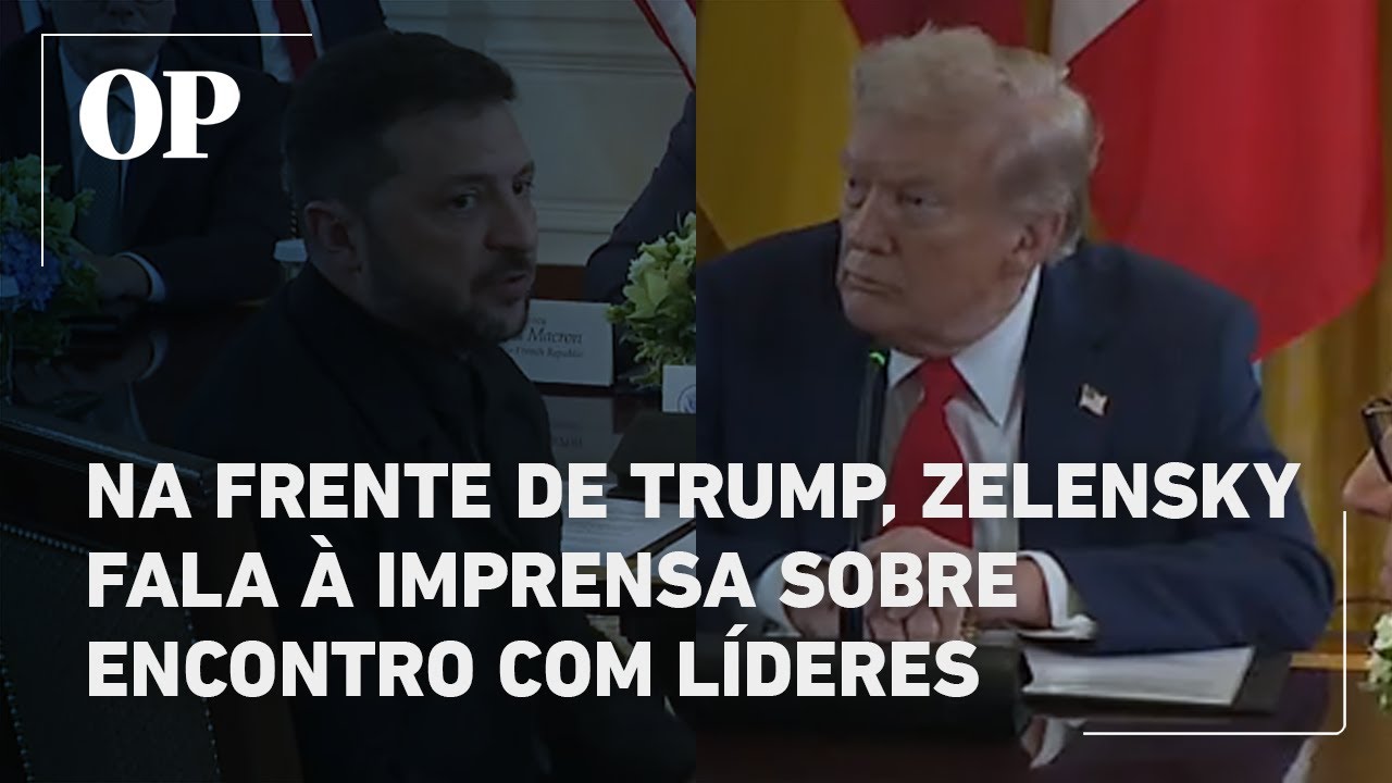 Na frente de Trump Zelensky fala à imprensa sobre encontro com líderes Conversa muito boa