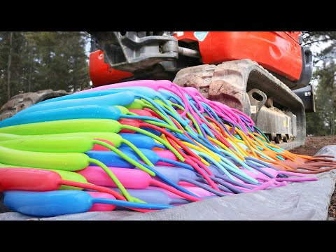 EXPERIMENT Rainbow Balloons VS Excavator (not car)