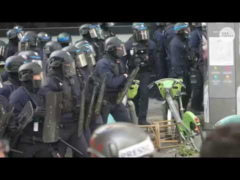 France protests escalation and riot police in Paris response captured in raw livestream footage