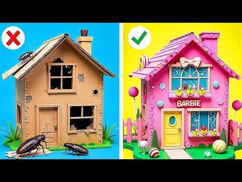 EXTREME DOLL ROOM MAKEOVER💖How to Make Cardbard House 📦 Cute Miniature Crafts By 123 GO!
