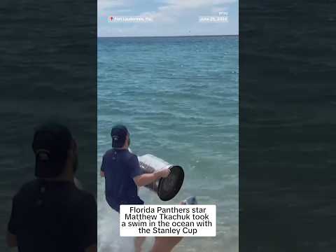 Florida Panthers star Matthew Tkachuk took a swim in the ocean with the Stanley Cup