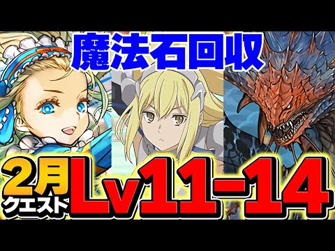 【これ見ればOK】2月クエストLV11-LV14で魔法石大量回収！代用&立ち回り解説！【パズドラ】