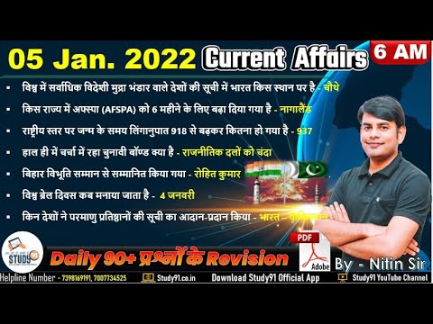 05 Jan 2021 Current Affairs in Hindi | Daily Current Affairs 2021 | DCA By Nitin Sir