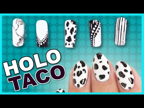 HOLO TACO 🖤🤍 2 Colors = 5 Easy Black and White Nail Polish Nail Art Designs