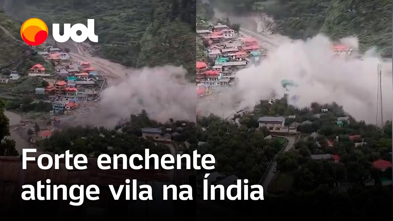 Enchente na Índia vídeo flagra momento em que a água invade vila e deixa rastro de destruição