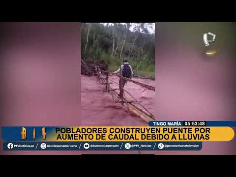 OFF Tingo María construyen improvisado puente para cruzar río
