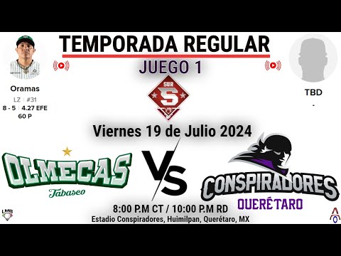 Olmecas de Tabasco Vs Conspiradores de Querétaro en la Liga Mexicana de Beisbol | Juego 1 | EN VIVO