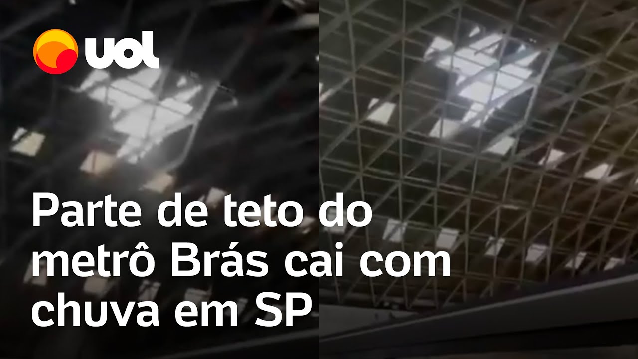 Chuva em SP: parte de teto do metrô Brás cai com temporal e ventania; veja vídeo