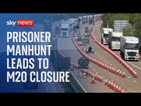 Helicopter footage of M20 closed in 'emergency measure' amid hunt for escaped prisoner