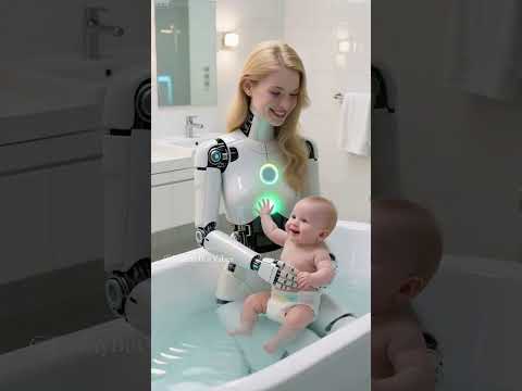 AI Robot Mom Bathes with Love Bubbles 💖🤖 #AI #Robot #Humanoid #Technology #Future
