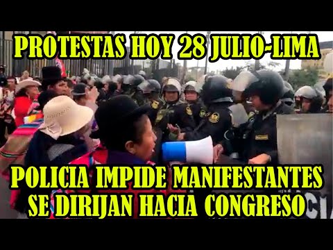 MANIFESTANTES LLEGADOS DE TODA LAS REGIONES DEL PERÚ SE MOVILIZAN CENTRO DE LIMA HOY 28 JULIO..