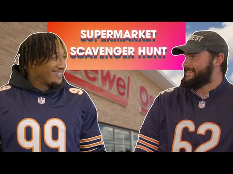 Lucas Patrick and Trevis Gipson FACE OFF in Jewel-Osco Supermarket Scavenger Hunt | Chicago Bears video clip