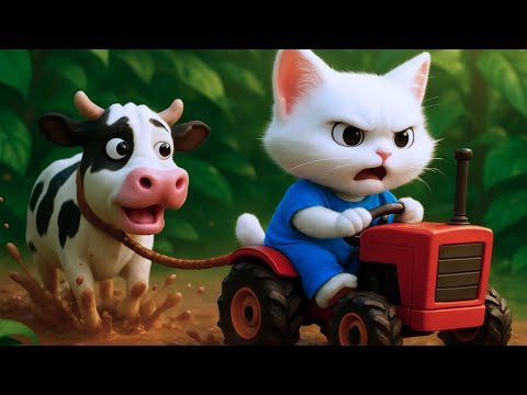 The white kitten rescued the cow from the mud 😍😱