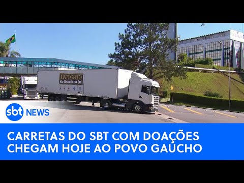 Carretas com 250 mil toneladas de doações partem do SBT para o RS | #SBTNewsnaTV (10/06/2023)