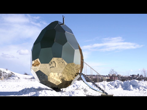 Egg-shaped sauna creates escape for residents of Swedish town displaced by mining