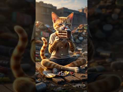 Have You Ever Seen a Poor Orange Cat Eating Cake So Happily? 🍰🐱 #cat #cute #funny #short