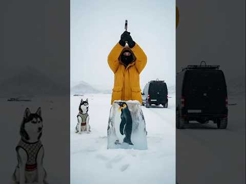 Man rescues a penguin from ice block