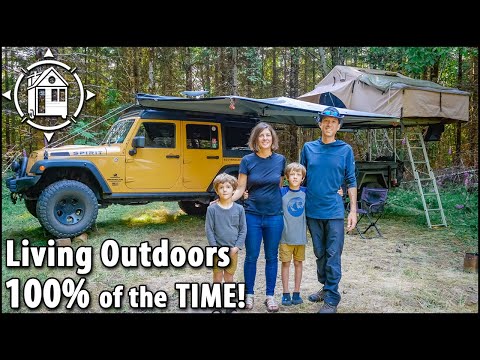 Family lives full time in a JEEP overlander w/ lux camp gear