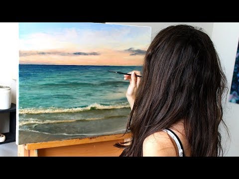 Oil Painting Time Lapse | Ocean with calm waves