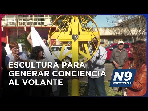 ESCULTURA PARA GENERAR CONCIENCIA AL VOLANTE - NOTICIERO 9