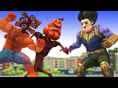 Scary Teacher 3D Thanos Miss T vs Hello Neighbor Troll Couple Chucky Funny Protect Nick and Tani