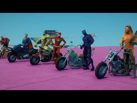 GTA 5 - Marvel Heroes Race, obstacle course Aquaman, Flash, Black Panther, Hulk, Superman, Ironman