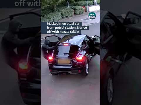 Masked men steal car from petrol station & drive off with nozzle still in #itvnews