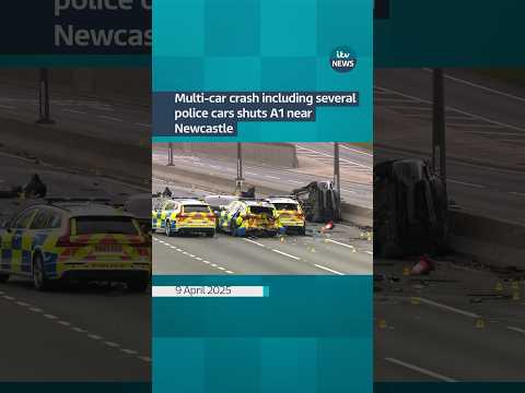 Multi-car crash including several police cars shuts A1 nearNewcastle #itvnews #shorts